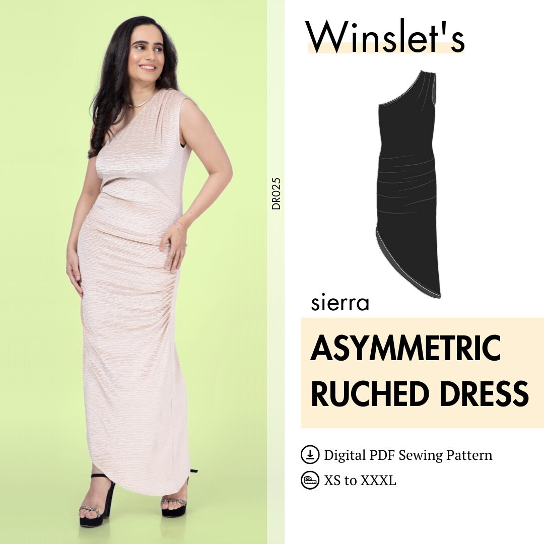 Asymmetric Dress Pattern Ruched Dress Sewing Pattern Cocktail Dress ...