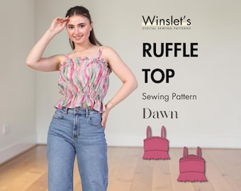 Top Sewing Pattern| Ruffle Top Pattern| Strappy Top Pattern| US 02-32| A0-A4-US Letter Sizes| Women's Top Sewing Pattern| Summer Top