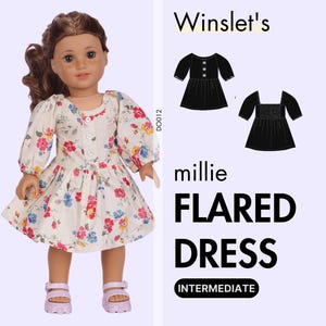 Doll Flared Dress Sewing Pattern| Puff Sleeve Shirred Back Dress| Vintage-Inspired Doll Clothes for American Girl Dolls| PDF Sewing Pattern
