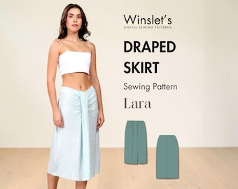 Midi Skirt Pattern| Draped Midi Skirt Pattern with Flattering Front Pleats and a Breezy Side Slit| Easy Skirt Sewing Pattern for Women| PDF