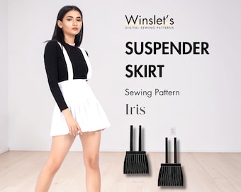 Suspender Skirt Pattern| High Waist Skirt Pattern| Mini Skirt Pattern| Pleat Skirt Pattern| Digital Pattern PDF