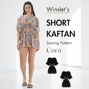 Short Kaftan Dress Pattern| Adjustable Waist & Draping Sleeves| Beginner Friendly Tunic Top Pattern| Wide Boat Neck Design| Beach Cover Up