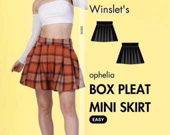 Mini Skirt Pattern| Pleated Skirt Pattern| Mini Skirt with Side Zipper| XS-XXXL| A4-A0-US Letter Sizes| Box Pleat Skirt Pattern for Women