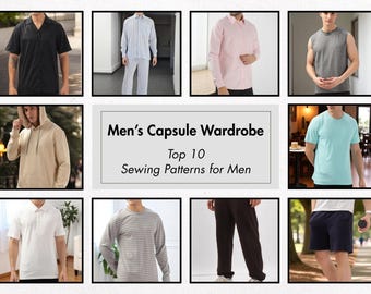 Men's Capsule Wardrobe Sewing Patterns | 10 Mix-N-Match PDF Patterns Bundle (US 34-54)