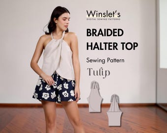 Halter Top Pattern for Women| Braided Strap Halter Neck Design| Easy Beginner Top Sewing Pattern| Sizes US2-32 |Summer Top Sewing Pattern