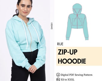 Hoodie Pattern, Easy Sewing Pattern, Digital Pattern, zip up hoodie pattern, sweatshirt pattern, Easy to sew pattern for women