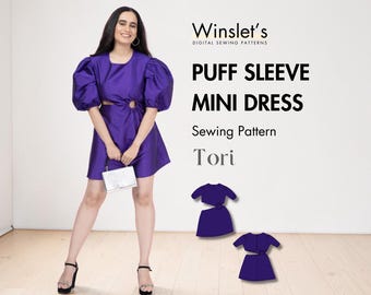 Cut out Dress Pattern| Ring Detail Cut out Dress| Mini Dress Pattern| Prom Dress Sewing Pattern for Women| Puff Sleeve Dress Pattern