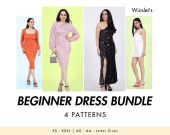SALE: 4 Dress Patterns, Dress Sewing Pattern Women, Bodycon Dress, Mini Dress, One Shoulder Dress, Sheath Dress, Easy Dress Pattern Bundle