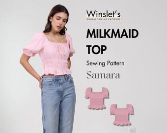 Beginner Top Sewing Pattern| Easy Cottage Core Top PDF| Puff Sleeve Milkmaid Blouse| Ruched Top Cottagecore Pattern| Projector Files