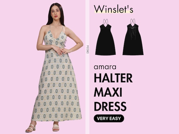 Halter Maxi Dress Pattern| Easy Dress Sewing Pattern for Women| Simple  Summer Dress DIY With Gathered Bust & Open Back| Instant PDF Download -  Etsy Denmark