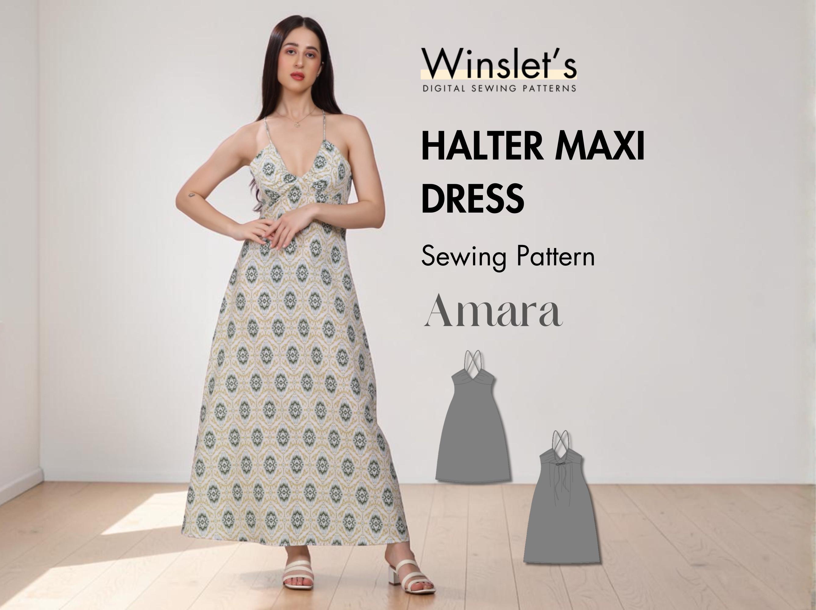 easy halter dress pattern Maxi Pattern| Dress Sewing for Women| Simple Summer Dress DIY with Gathered Bust & Open Back| Instant PDF Download attr:fabric-toile