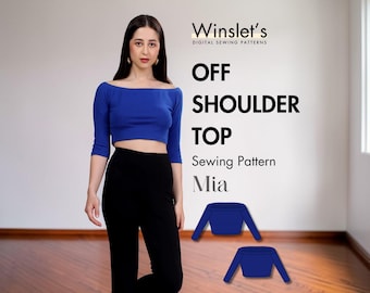 Off Shoulder Top Pattern| Off-shoulder crop top, three-quarter sleeves| Easy, beginner top sewing pattern for women| Off-the-shoulder top