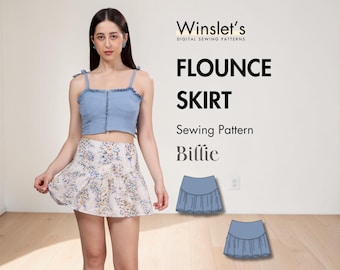 Beginner Skirt Sewing Pattern| Easy Flared Mini Skirt Pattern PDF| Ruffled Seam Detail and Fitted Waist Flounced Skirt| Projector Pattern