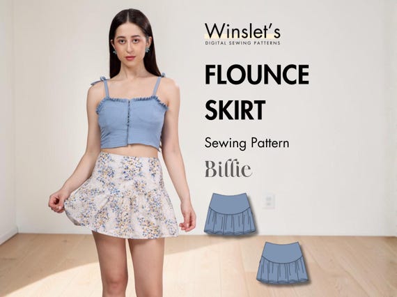 Beginner Skirt Sewing Pattern| Easy Flared Mini Skirt Pattern PDF| Ruffled Seam Detail and Fitted Waist Flounced Skirt| Projector Pattern