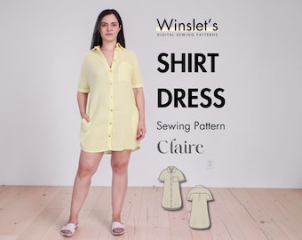 Shirt Dress Pattern by Winslet's, Easy Sewing Pattern, Instant download, Simple Instruction Guide, Beginner Pattern