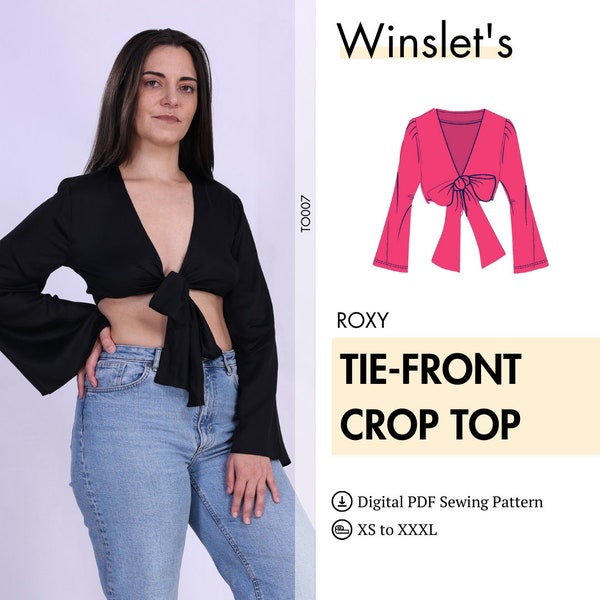 Tie Front Crop Top Pattern by Winslet's, Easy Crop Top Sewing Pattern, Beginner friendly, Digital Pattern