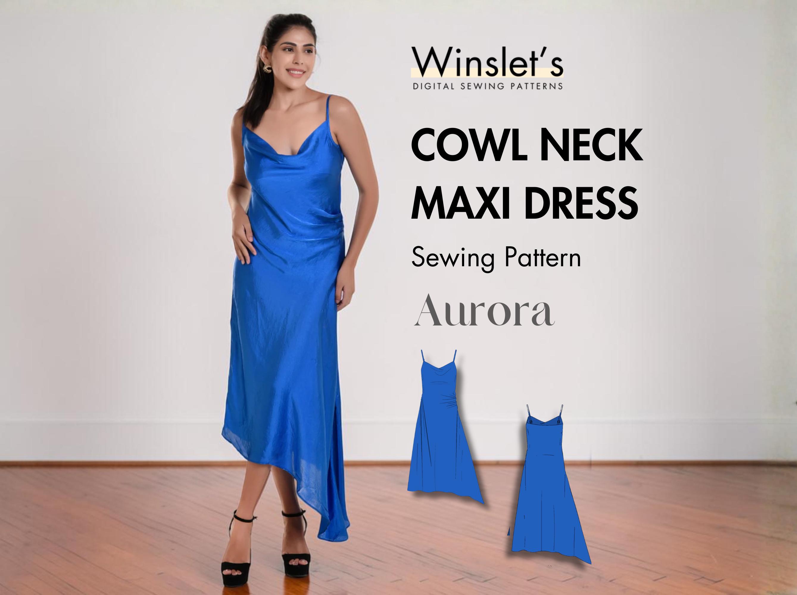 cowl neck maxi dress pattern Satin Polka Dot Cowl Neck Maxi Dress Small