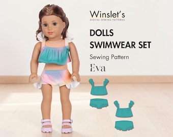 18-Inch Doll Two-Piece Swimwear Sewing Pattern| Crop Tank & Frilled Shortie| Dolls Two Piece Swimwear Pattern| Easy Beginner Doll Pattern