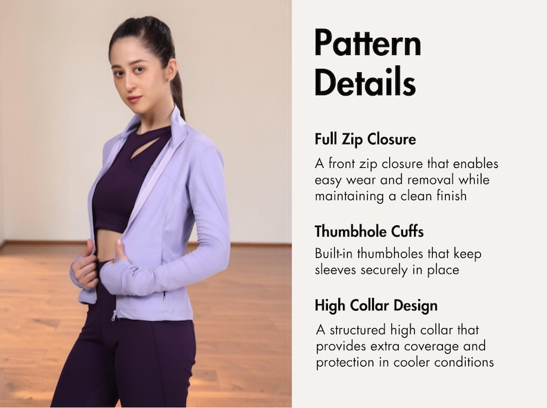 High Collar Sports Jacket Sewing Pattern| Slim Fit Zip-up Activewear ...
