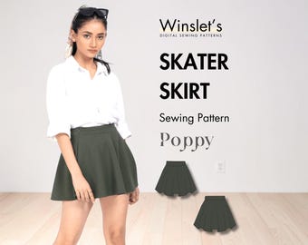 Easy Skirt Sewing Pattern for Women, Mini Skater Skirt Pattern, Circle Skirt Sewing Pattern with Pockets, Beginner Circle Skirt Pattern