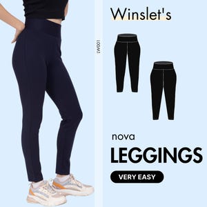 Leggings Pattern for women, Easy Sewing Pattern, Digital Pattern, high rise wide waistband leggings sewing pattern for women, Projector File