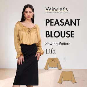 Vintage Blouse Pattern| Long Sleeves Gathered Top with Adjustable Drawstrings| Easy Blouse Digital Sewing Pattern| Sizes US 02 - US 32