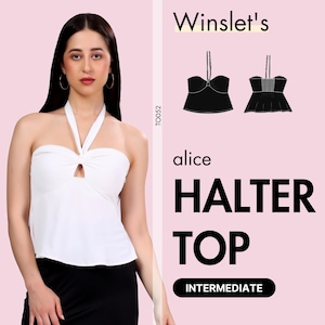 Halter Top Pattern | Halter neck top Sewing Pattern for Women| Tops Sewing Pattern with a front twist detail and smocked back| PDF Pattern