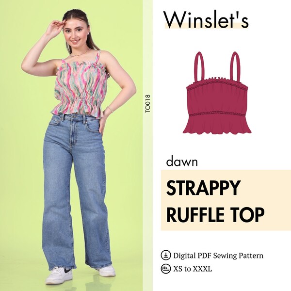 Top Sewing Pattern| Ruffle Top Pattern| Sleeveless Top Pattern| XS-XXXL| A0-A4-US Letter Sizes| Women's Top Sewing Pattern| Summer Top