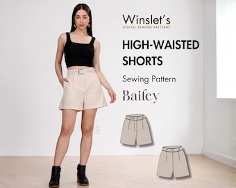 High Waisted Shorts Pattern for Women| Easy Shorts Sewing Pattern| Sizes US 02-32| High Waist Shorts with Belt| Shorts with Pockets