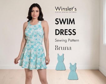 Easy Swim Dress Pattern| Flattering Fit, Pockets, Crisscross Back & Built-in Shorts| Swimwear Sewing Pattern for Women| Instant PDF Download