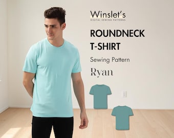 Men's Round Neck T-shirt Sewing Pattern PDF| A Classic Regular-Fit Crew-Neck T-shirt with Short Sleeves and a Straight Hem| Easy T-shirt