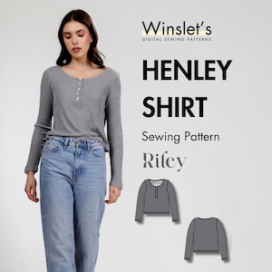 Long Sleeve Henley Pattern | Long-sleeve Henley with a buttoned neckline and relaxed fit| Top sewing pattern for women| Easy top pattern