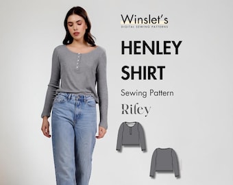 Long Sleeve Henley Pattern | Long-sleeve Henley with a buttoned neckline and relaxed fit| Top sewing pattern for women| Easy top pattern