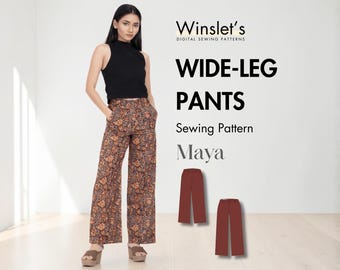 Wide Leg Pants Pattern for Women | Summer Pants Sewing Pattern | Easy Wide Leg Trousers Pattern with Side Pockets| Projector Pattern PDF