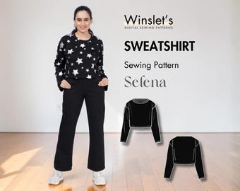 Easy Sweatshirt Sewing Pattern for Women – Long Sleeve Top Sweats Pattern, Digital PDF by Winslet’s, Sizes US 2-32, Plus Size Pattern