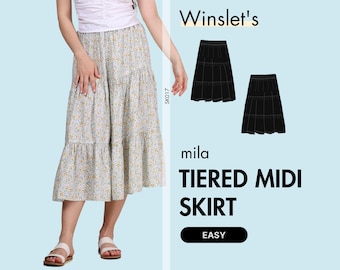 Midi Skirt Pattern| Tiered Midi Skirt Sewing Pattern for Women| Easy Tiered Skirt Pattern| Instant PDF Download| Projector File