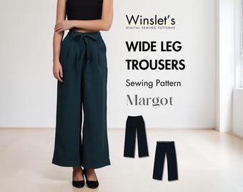Wide Leg Trousers Sewing Pattern| Easy Wide Leg Pants| High Waist Design with Self-Tie Belt| A0, A4 & Projector Files| Sizes US 02-32