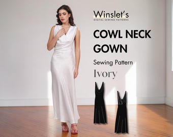 Prom Dress Pattern, Backless Cowl-Neck Gown Pattern for Women, Easy Dress Sewing pattern for Beginners, Wedding Dress