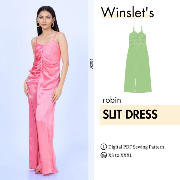 Slit Dress Pattern| Beginner Dress Pattern| Spaghetti Straps Dress| Prom Dress Pattern | PDF Dress Sewing Pattern for Women| Thigh-High Slit