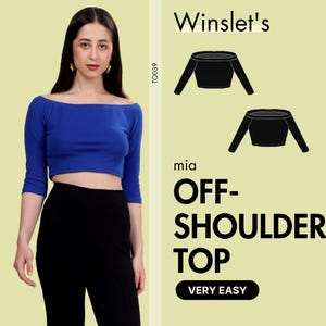 Off Shoulder Top Pattern| Off-shoulder crop top, three-quarter sleeves| Easy, beginner top sewing pattern for women| Off-the-shoulder top