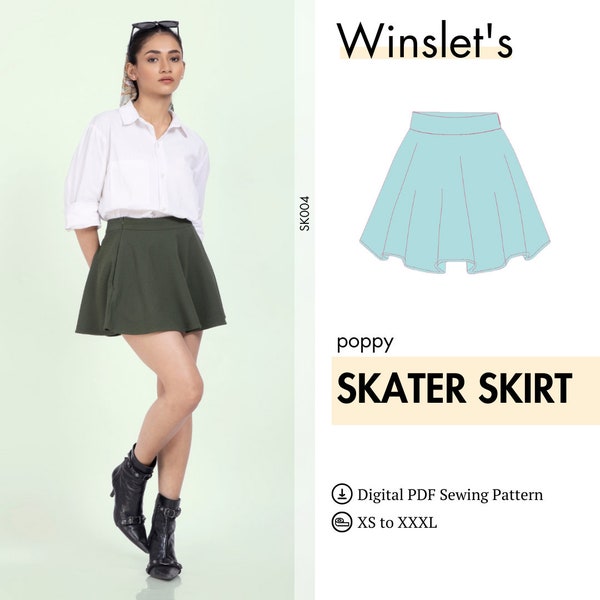 Easy Skirt Sewing Pattern for Women, Mini Skirt Pattern PDF Download, Skater Skirt Sewing Pattern with Pockets, Beginner Skirt Pattern