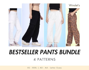 SALE! Pants Pattern Bundle, Easy Sewing Pattern Women, Pants Sewing Pattern, Trousers pattern, Wide Leg Pants, Cargo Pants, Y2K sweatpants