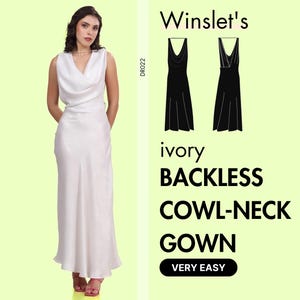 Backless Cowl Neck Gown Sewing Pattern – Elegant Cocktail & Prom Dress for Women, Projector-Ready, Sizes US XS-XXXL