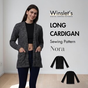 Easy Cardigan Sewing Pattern (Projector and PDF) |Open-Front Long Cardigan Pattern For Women| Sizes US 02-32 and UK 06-36
