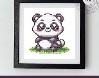Panda Cross-Stitch Pattern - Embroidery Digital Scheme - Cute Baby Animal - Lovely Kawaii - Instant Download for printing