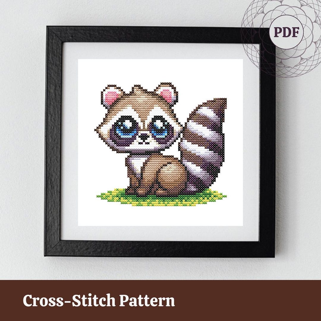 Raccoon Cross-stitch Pattern - Embroidery Digital Scheme - Cute Baby ...