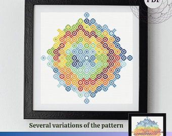 Temperatuurtabel - pdf-kruissteekpatroon - kleurrijk geometrisch digitaal borduurschema - verschillende variaties - normaal en schrikkeljaren