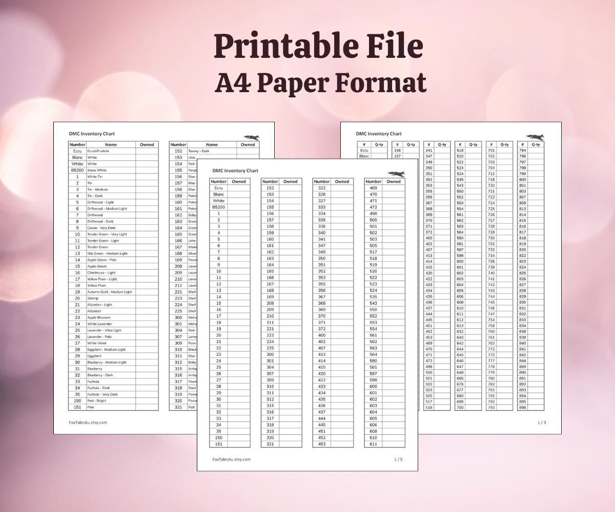 DMC Floss Inventory Chart - Printable Minimalistic Black and White ...