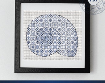 Blackwork PDF pattern - Sea shell - Marine life - Embroidery digital pattern - Instant Download PDF for printing and for viewing on gadgets