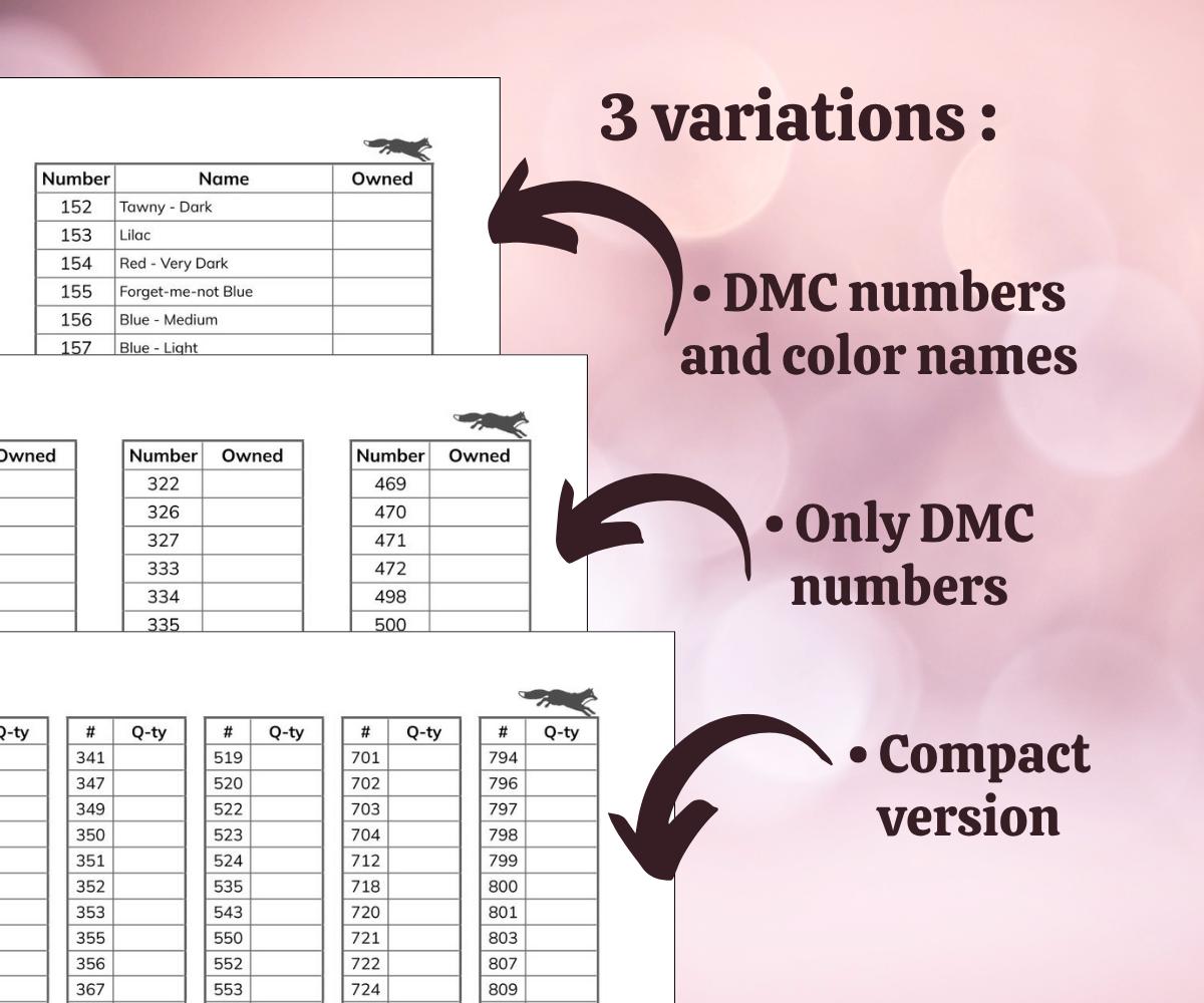 DMC Floss Inventory Chart - Printable Minimalistic Black and White ...